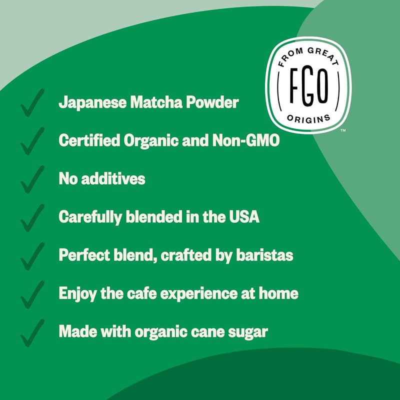 FGO Organic Matcha Latte Powder - 16 Ounce Resealable Bag - Image 4